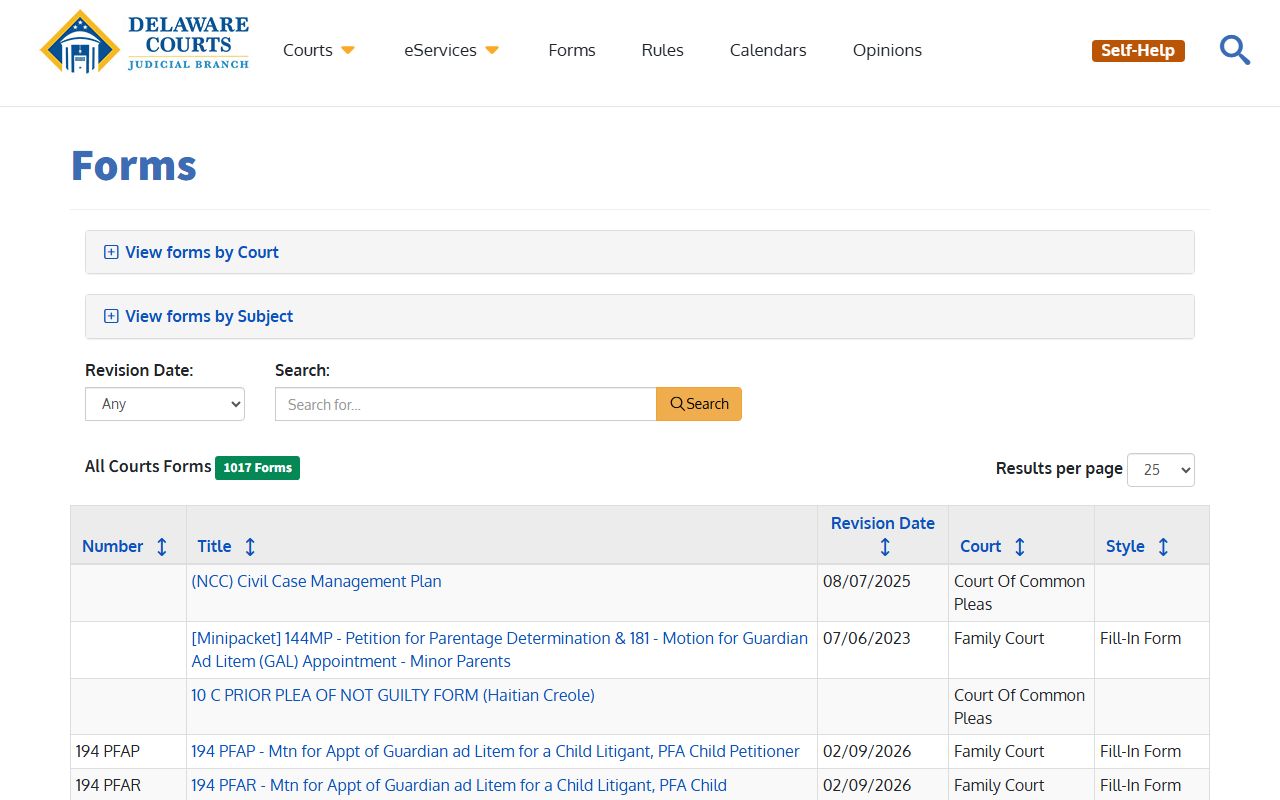 Delaware court forms DUI records requests
