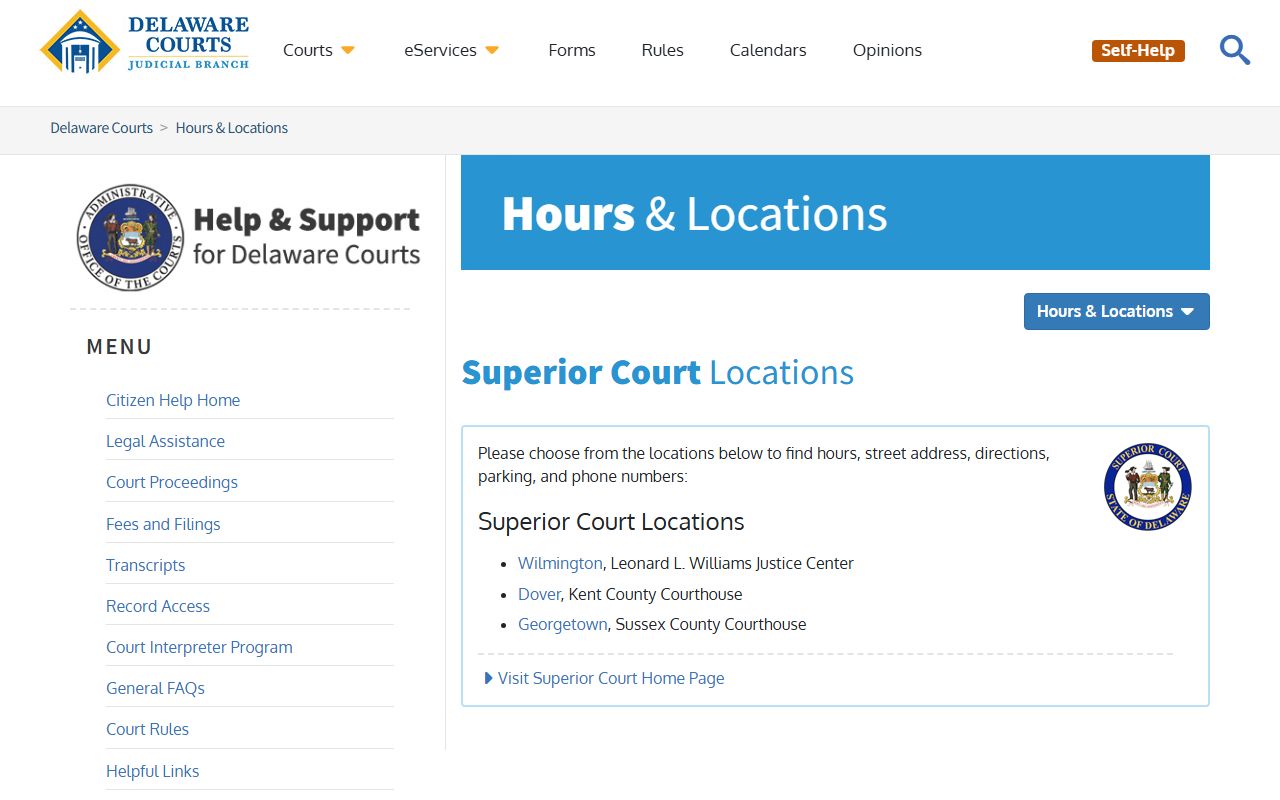 Delaware Superior Court locations for DUI records