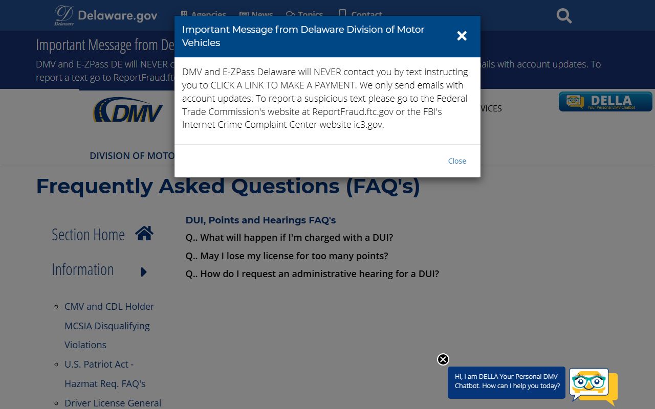 DMV DUI FAQ and administrative procedures Delaware DUI records