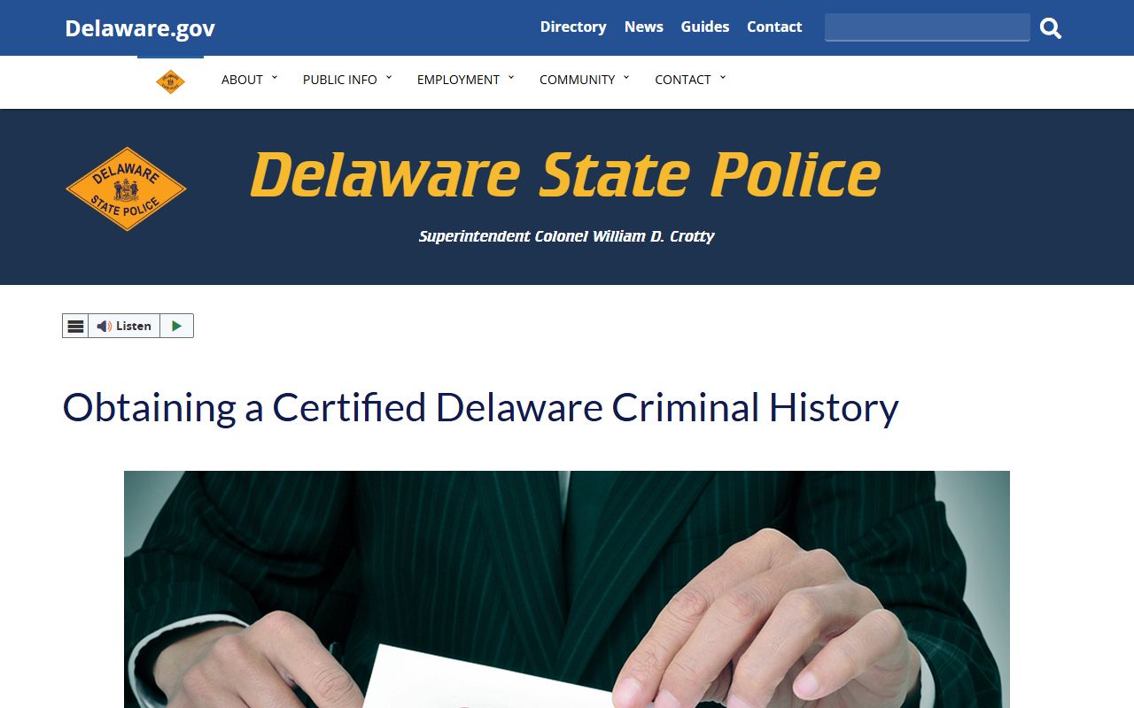 SBI fingerprinting locations for Delaware DUI records